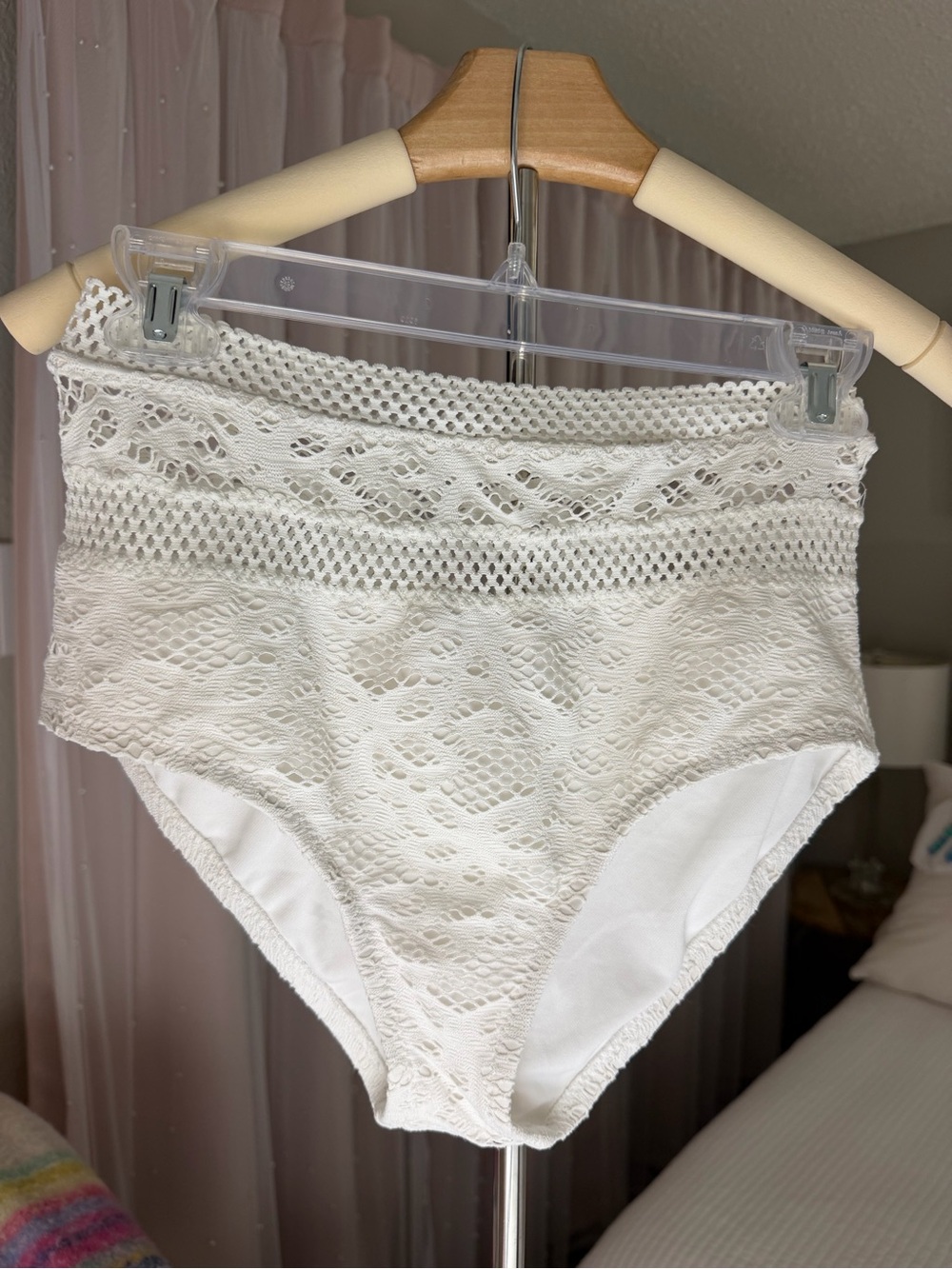 BECCA White High-Waist Crochet Bikini Bottoms - Picture 1 of 1